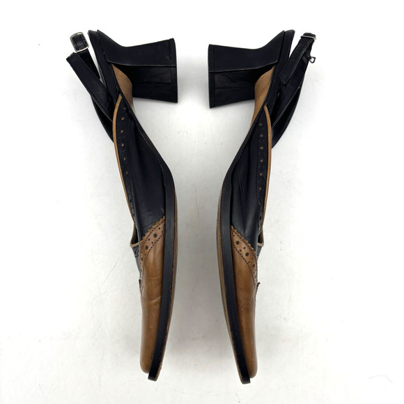 Vintage Harold Powell Block Heel Square Toe Wingtip Sling Back Loafers Women 9AA - Picture 14 of 16